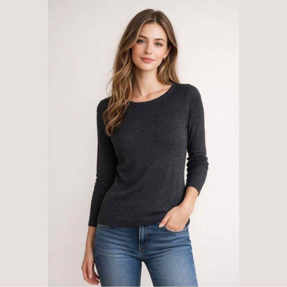 Eileen Fisher 100% Extra Fine Merino Wool Charcoal Long Sleeve Sweater